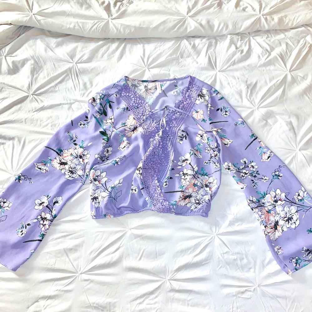 Purple Floral Long Sleeve Top
